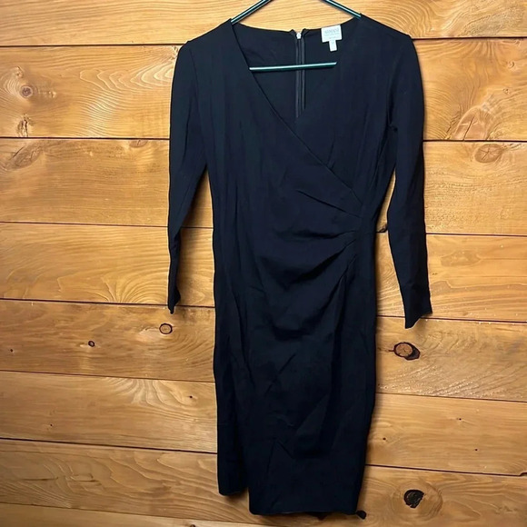 Emporio Armani‎ V-Neck Faux Mini Wrap Jersey Dress Long Sleeve 6 Black Cocktail - Picture 1 of 10